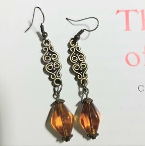 Victorian Amber Drop Earrings, Dangle Earrings, Vintage Beads